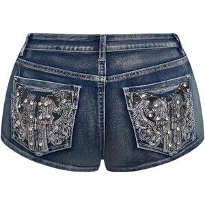 Women's Sparkly Denim Shorts Skinny Mini Casual Summer Festival Rave